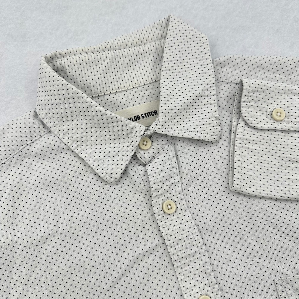 Taylor Stitch Mens 38 White Black Polka Dot Organic Cotton Button Down Shirt